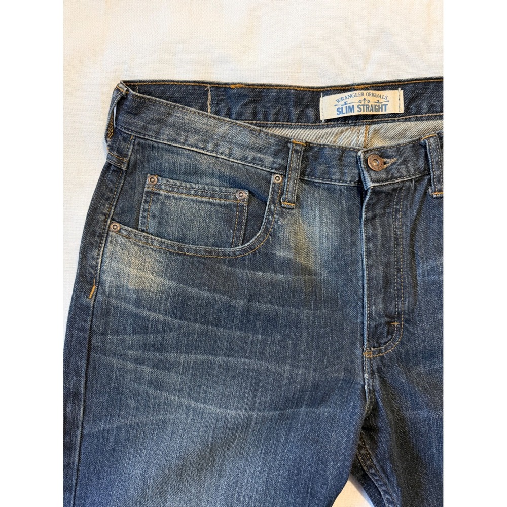 Wrangler Originals Slim Straight Jeans Mens 34x32 Dark Wash Stretch G2DFTQY